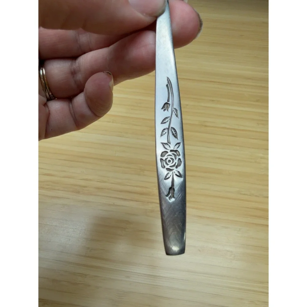 Vintage Utica Stainless Japan Fish Knife Rose Floral Flatware 6.5